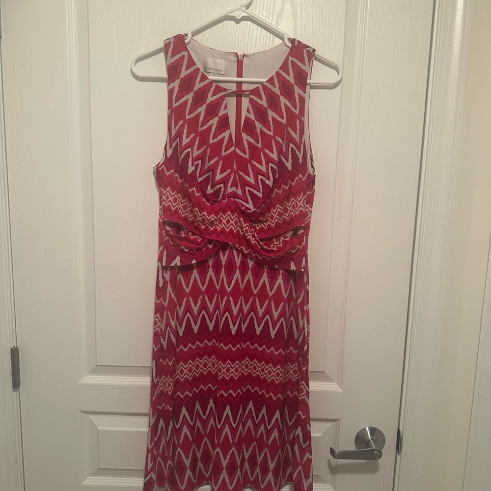 Pink and White Sleeveless Midi Sundress Size 10